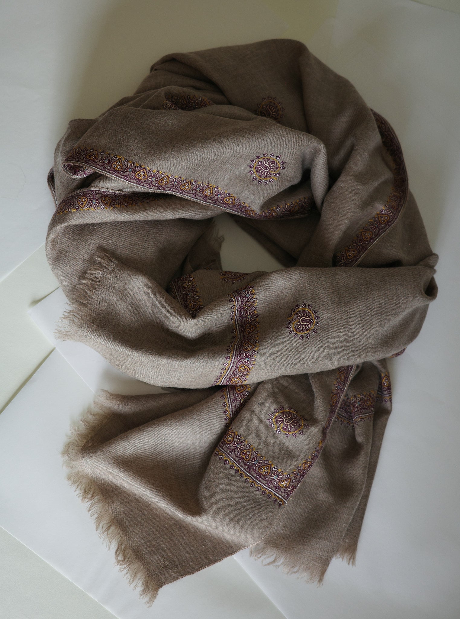 Natural Hashiya Butidar Cashmere Shawl