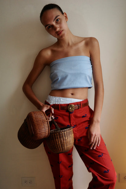 Vintage Embroidered Whale Red Trouser