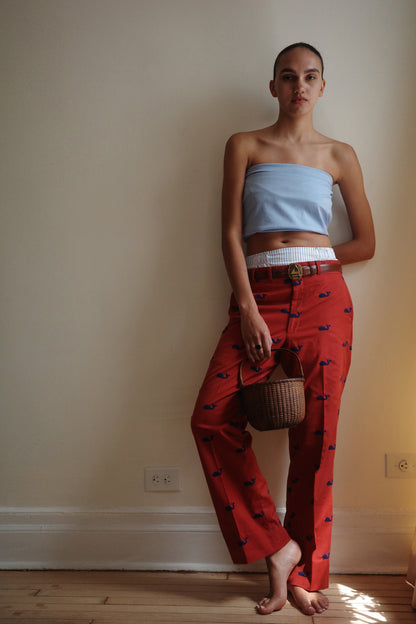 Vintage Embroidered Whale Red Trouser