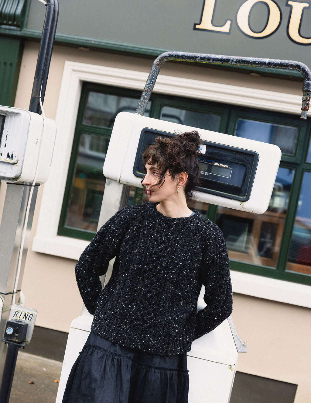 The Aran Crewneck in Black Tweed