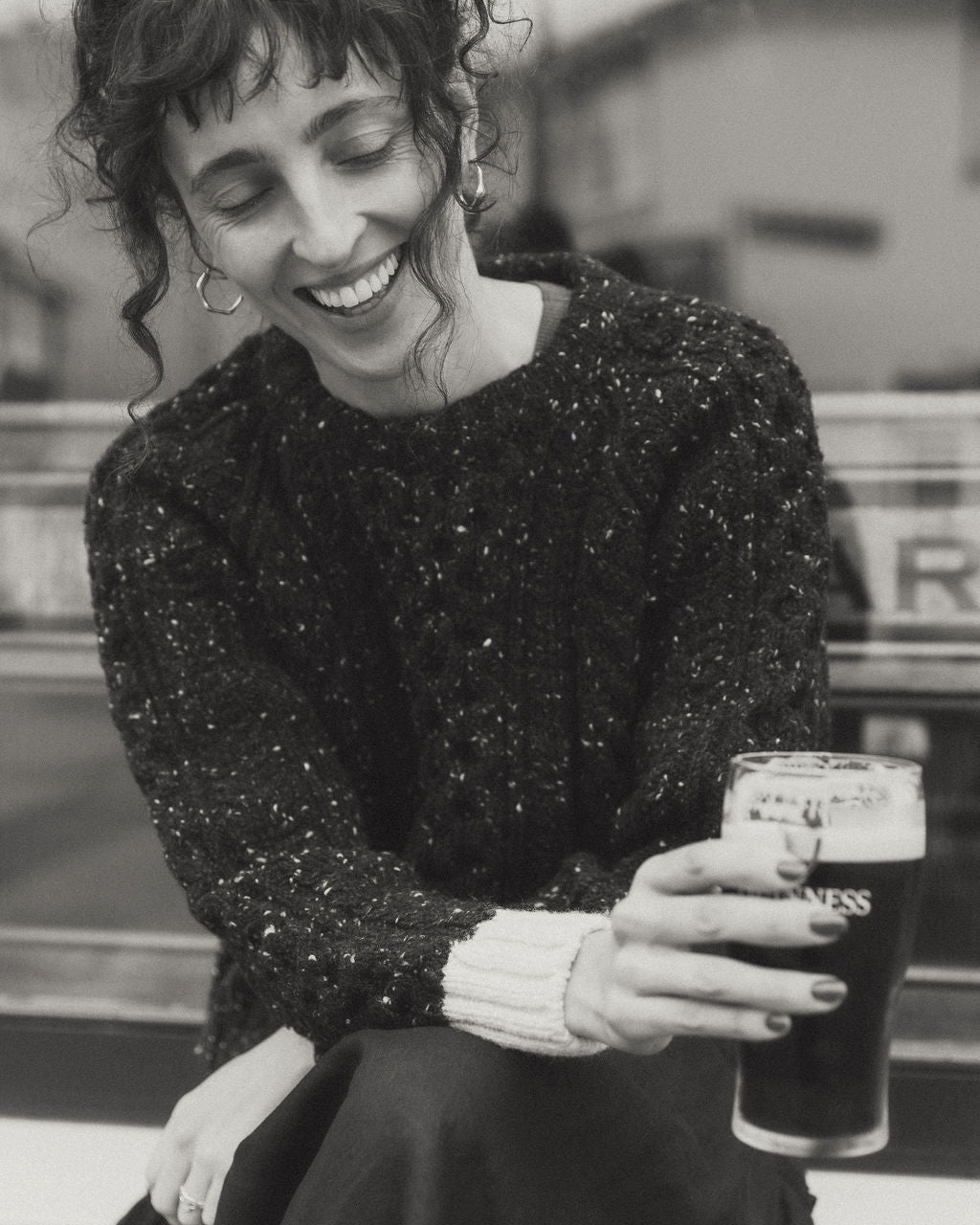 The Aran Crewneck in Black Tweed