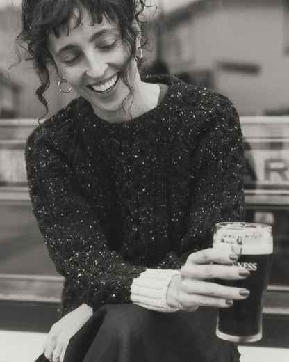The Aran Crewneck in Black Tweed