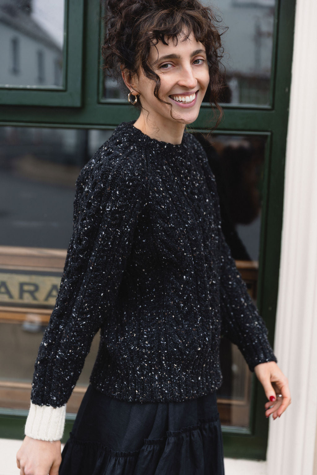 The Aran Crewneck in Black Tweed