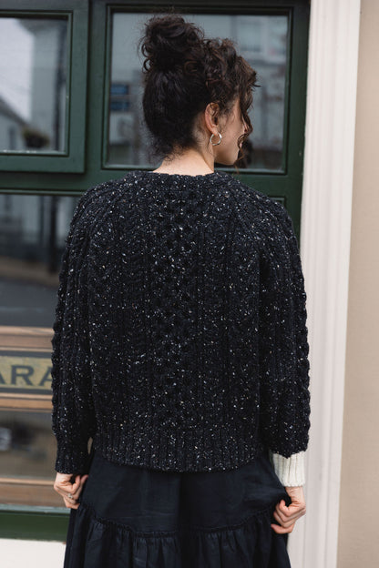 The Aran Crewneck in Black Tweed