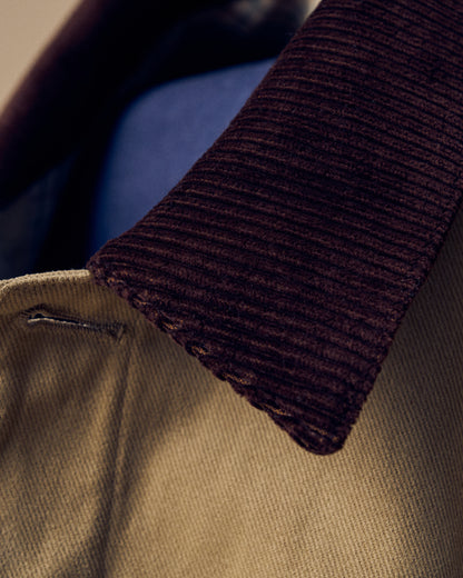 Close up image of a corduroy collar.