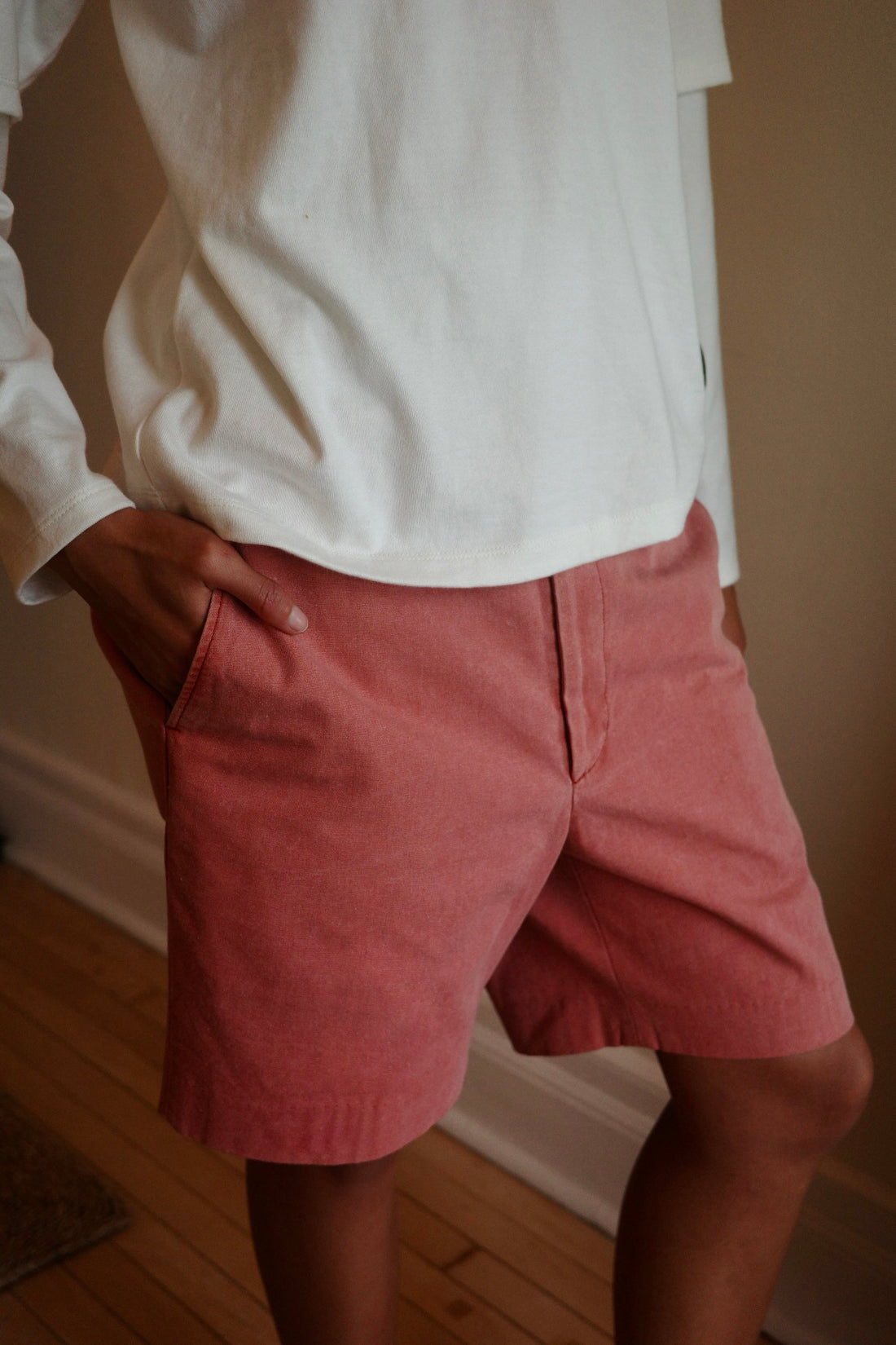 Close up shot of front of red shorts